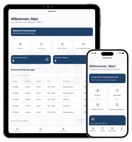 StandFrei Dashboard: digitale Schießstandverwaltung auf Tablet und Smartphone