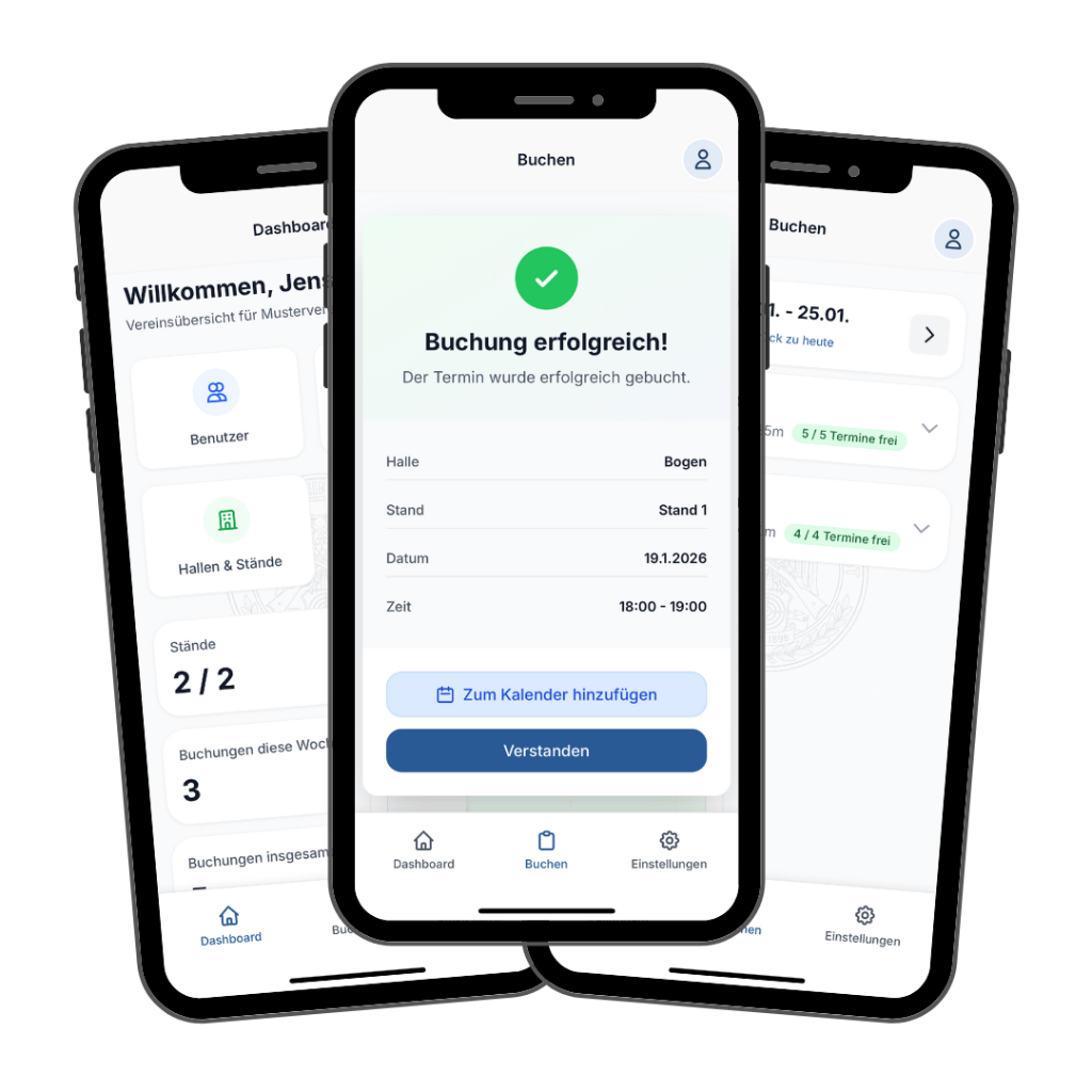 StandFrei App Interface - Übersicht der Schießstand-Auslastung und Buchungsoptionen